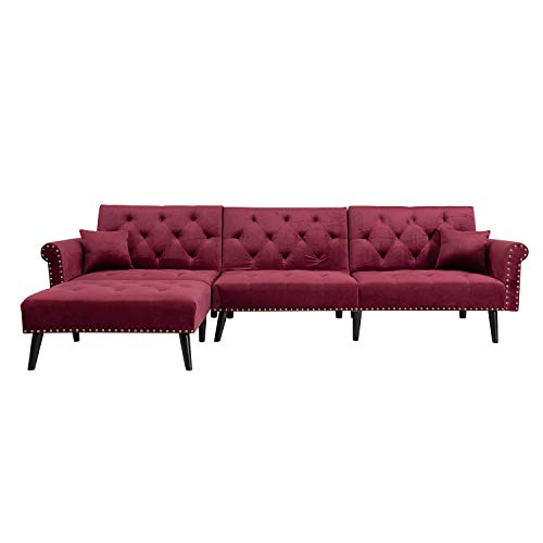 OGEFER Sectional Couch Sofa for Living Room L Shaped Sofa Sleep Sofa Bed Convertible Chaise Lounge 4-Seat Modern Mid-Century Microfiber 115