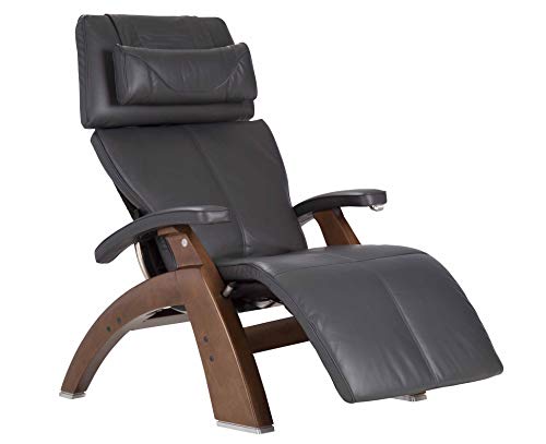Perfect Chair Human Touch PC-420 Classic Manual Plus Series 2 Walnut Wood Base Zero-Gravity Recliner - Gray Premium Leather - in-Home White Glove Delivery