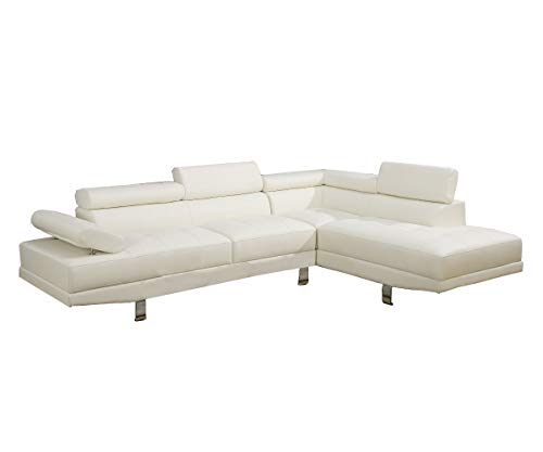 Poundex 2 Pieces Faux Leather Sectional Right Chaise Sofa, White
