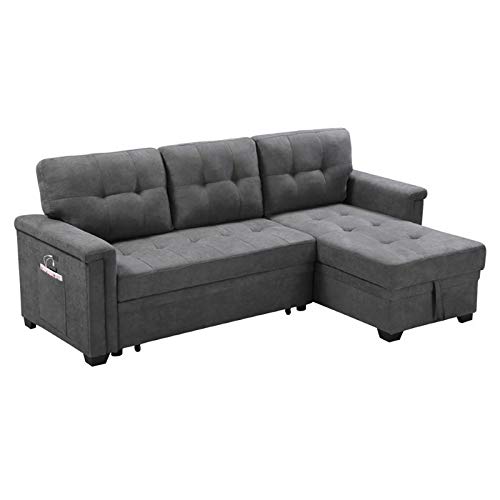 MAKLAINE Contemporary Gray Fabric Reversible/Sectional Sleeper Sofa with Storage and USB Charger