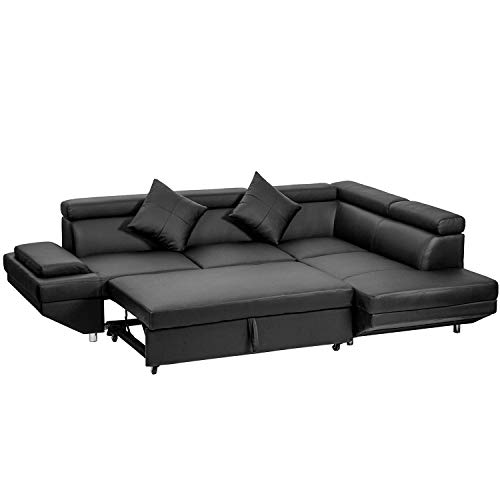 FDW Sofa Sectional Sofa Bed futon Sofa Bed Sofa for Living Room Couches and Sofas Sleeper Sofa PU Leather Sofa Set Corner Modern Queen 2 Piece Contemporary Upholstered，Black