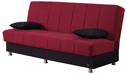 BEYAN Chicago Collection Modern Armless Convertible Sofa Bed with Storage Space, Includes 2 Pillows, Burgundy