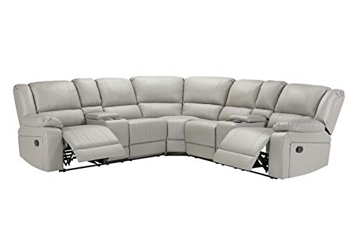 Anshunyin Symmertrical Reclining Sectional Sofa Sectional Sofa Power Motion Sofa Living Room Sofa Corner Sectional Sofa with Cup Holder & USB Dock, Grey Leather