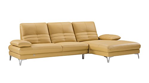 American Eagle Furniture Brisbane Modern Italian Leather Right Facing Sectional Sofa, 115", Yellow