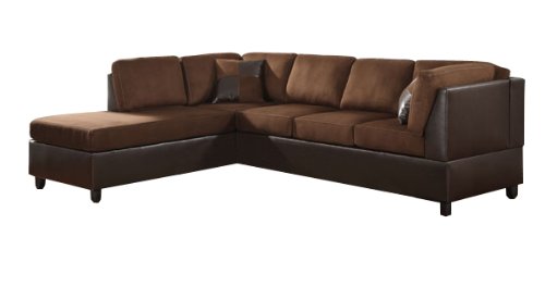 Homelegance Comfort Living Sectional Collection with 2 Pillows, Chocolate Rhino Microfiber and Dark Brown Faux Leather