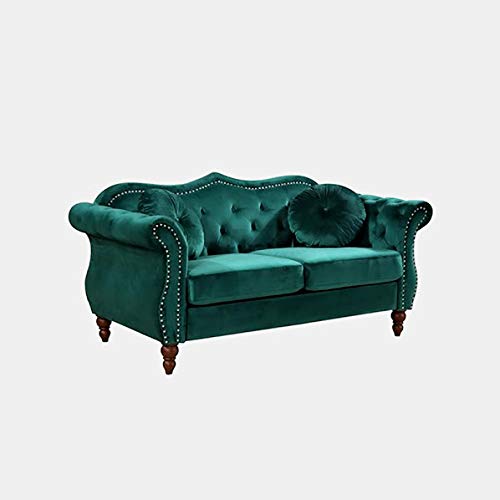 Velvet Loveseat with Wood Frame and Tufted Back - Loveseat with Nailhead Trim and Toss Pillows - Green