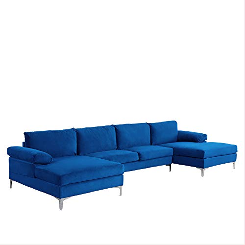 Casa AndreaMilano Modern Large Velvet Fabric U-Shape Sectional Sofa, Double Extra Wide Chaise Lounge Couch, Royal