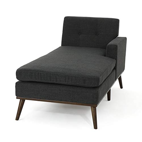 Christopher Knight Home Stormi Mid-Century Modern Fabric Chaise Lounge, Muted Dark Grey / Walnut