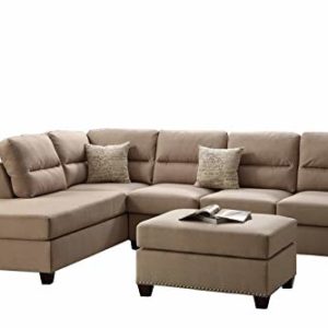 Poundex F7614 Bobkona Toffy Linen-Like Left or Right Hand Chaise Sectional with Ottoman Set, Sand