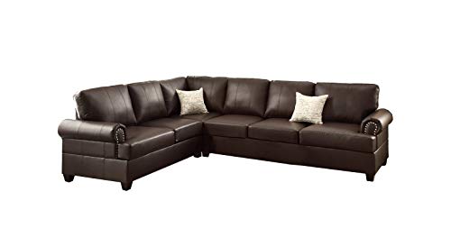 Poundex F7770 Bobkona Cady Bonded Leather Left or Right Hand Reversible Sectional, Espresso