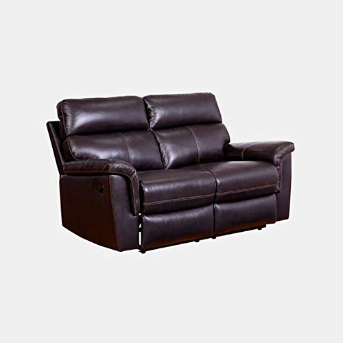 Genuine Leather Loveseat with Wood Frame - Reclining Loveseat with Tight Seat and Metal Legs - Brown