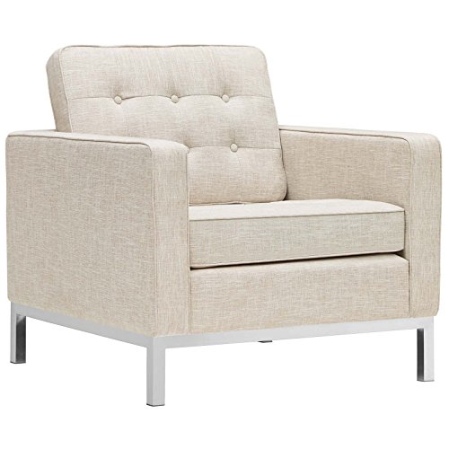 Modway Loft Upholstered Fabric Mid-Century Modern Accent Arm Lounge Chair in Beige