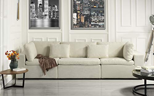 Large Classic Living Room Linen Fabric Sofa, 111.8" W inches (Ivory)