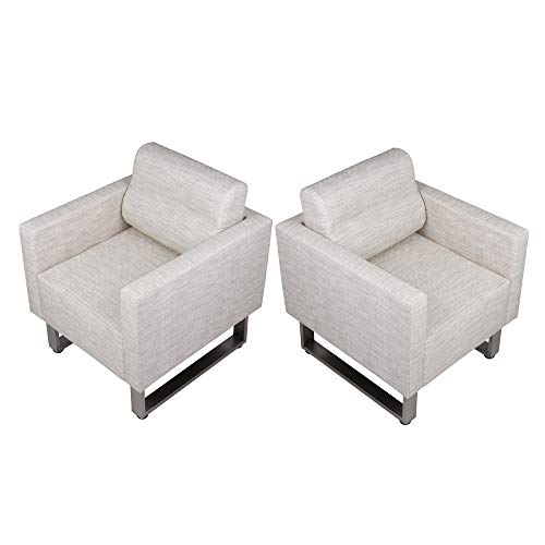 Koreyosh Modern Accent Chairs PU Leather Club Sofa Upholstered Arm Chairs Leisure Sofa with Cushion,Set of 2,White