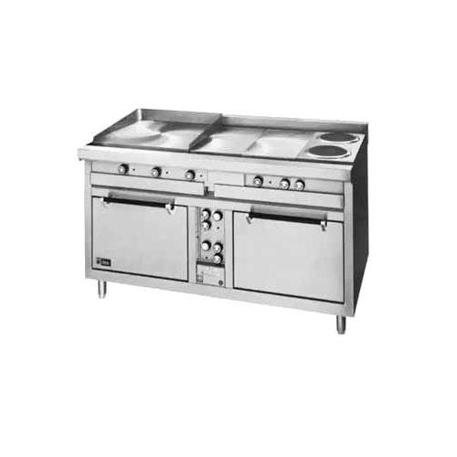 Lang R60S-ATB 60"W Electric Range with (4) 12" x 24" x 3/4" Thick Hot Plates, (2) French Plates and (2) Standard Ovens