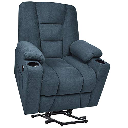 Maxxprime Upgraded Electric Power Lift Recliner Chair Sofa for Elderly, Comfortable, Premium Thickened Fabric, 3 Positions, 2 Side Pockets & Cup Holders, Dual USB Ports (Midnight Blue)