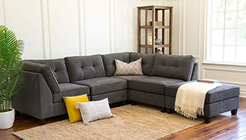Abbyson Living Fabric Upholstered 5-Piece Modular Sectional Sofa with Coordinating Ottoman, Grey