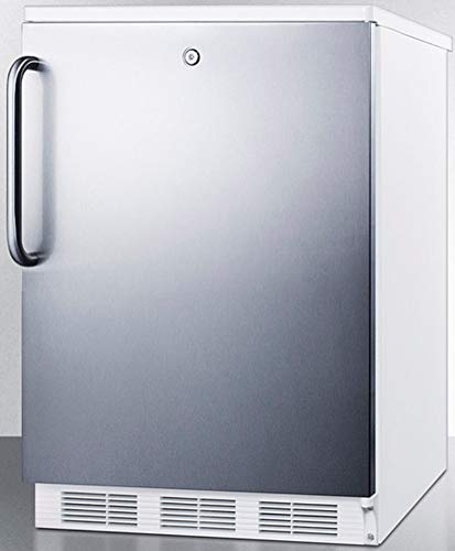 Summit Appliance FF6LWBI7SSTB Commercially Listed Built-in Undercounter All-Refrigerator for General Purpose Use with Auto Defrost, Lock, Stainless Steel Door, Towel Bar Handle and White Cabinet