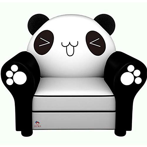 TOYSOFA Foam Kid Sofa Chair, Leather Panda Kid armrest Chair Sturdy Wood Construction Children upholstered Chair for Living Room-Black+White 563850cm(221419in)