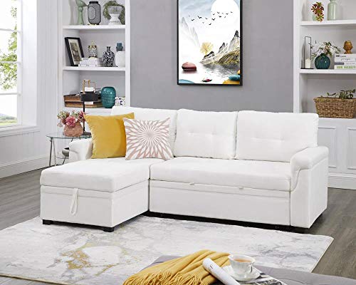 Naomi Home Laura Reversible Sleeper Sectional Sofa Storage Chaise White/Velvet