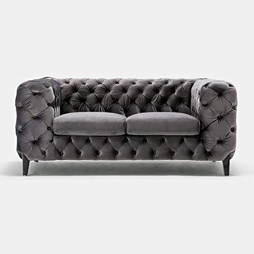 Velvet Loveseat with Rolled Arms and Tufted Back - Loveseat with Removable Cushions - Gray