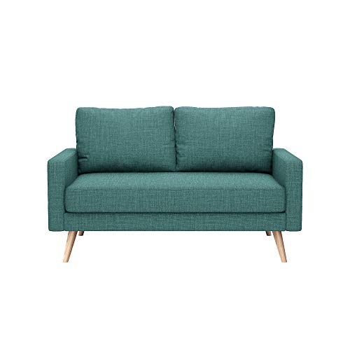 Poppy Loveseat - Memphis Sectional/Sofa/Loveseat/Loveseat Sectional/Armchair 42 Colors - Resilient Memory Foam - Made in US - Mid Century Modern (Blue Lagoon Linen Weave Upholstery) ST03172000F4A