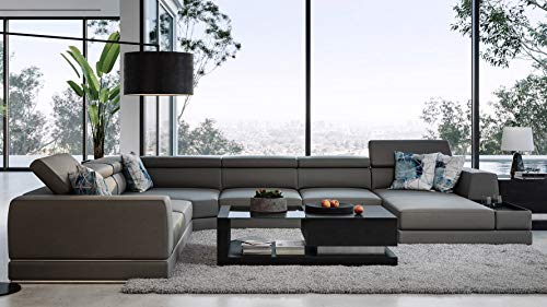Zuri Furniture Modern Wynn Slate Leather Sectional Sofa with Adjustable Headrests - Right Chaise