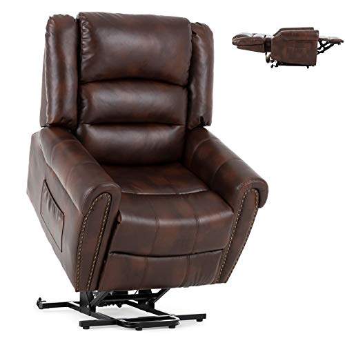 Mecor Lift Chair Recliner Dual Motor PU Leather Power Lift Recliner for Elderly Lay Flat Sleeper Recliner with Massage/Heat/Vibration/Remote Control for Living Room