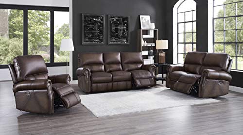 Hydeline Raymond Power Leather Reclining Sofa Couch, Brown