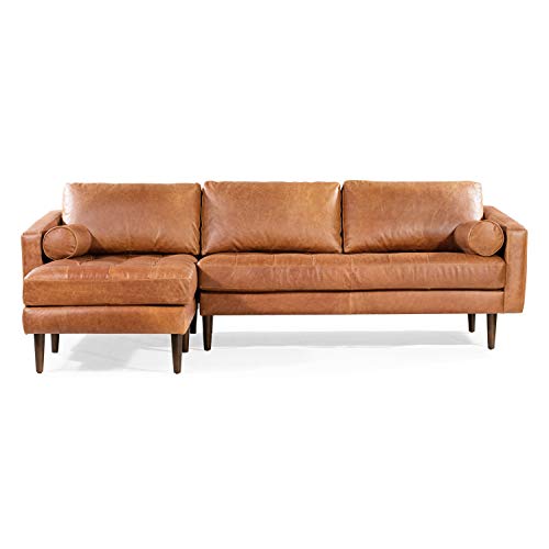 POLY & BARK Napa Left-Facing Sectional Sofa in Full-Grain Pure-Aniline Italian Tanned Leather in Cognac Tan
