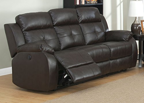 AC Pacific Troy Collection Modern Upholstered Leather Transitional Reclining Sofa with Dual Power Recliners, Espresso