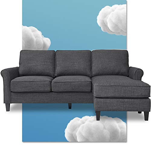 Serta Harmon Reversible Sectional Sofa Living Room, Modern L-Shaped 3 Seat Fabric Couch, Rolled Arm, Gray