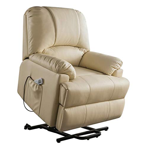 Power Lift Recliner, Heated Adjustable Leather Massage Recliner Chair for Elderly with 8 Vibration Point Remote Control Side Pocket for Living Room Bedroom (Beige)