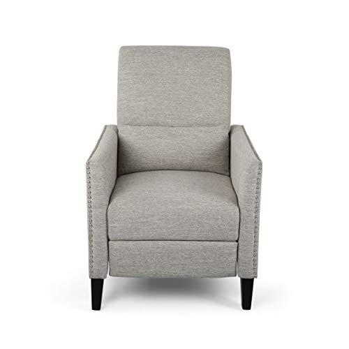 Christopher Knight Home Alexis Contemporary Fabric Push Back Recliner, Light Gray, Dark Brown