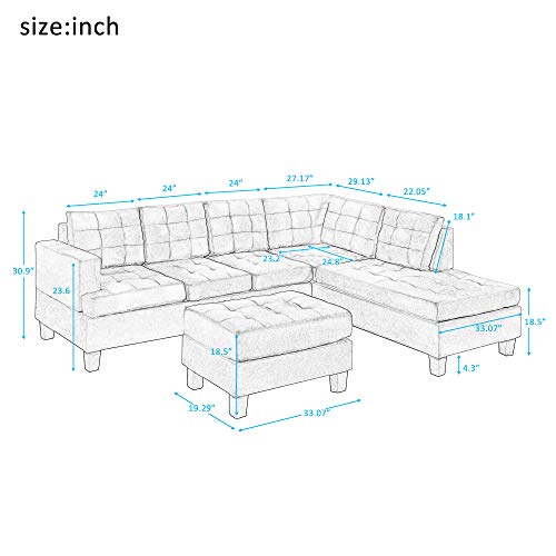 MERITLINE Fabric Sectional Couch for Living Room 4-Seater Sofa Set L ...