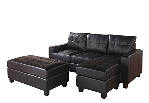 ACME Lyssa Sectional Sofa w/Ottoman - 51215 - Black Bonded Leather Match