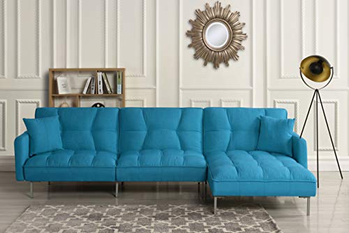 Casa Andrea Modern Linen Fabric Futon Sectional Sofa, 110.6" W inches (Blue)