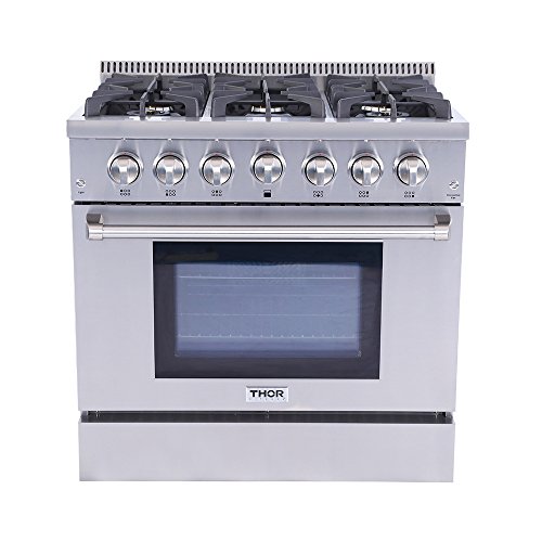 36" Thor Kitchen Free Standing&Slide- in Gas Range 6 Burners 5.2cu.ft Oven Propane/NG With (HRG3618U-LP)