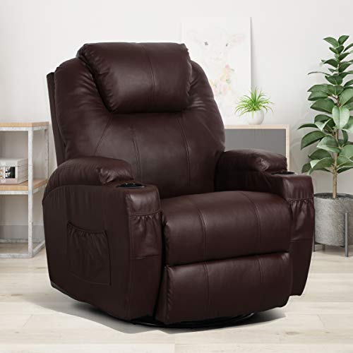 Esright Massage Recliner Chair Heated Brown PU Leather Ergonomic Lounge 360 Degree Swivel Sofa