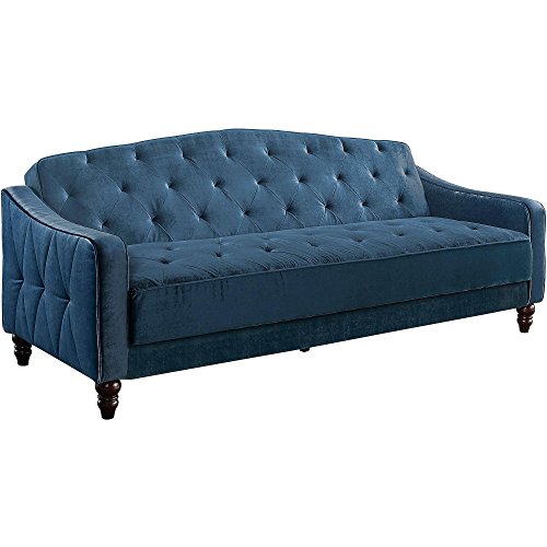 Novogratz Vintage Tufted Sofa Sleeper II Blue Velvet