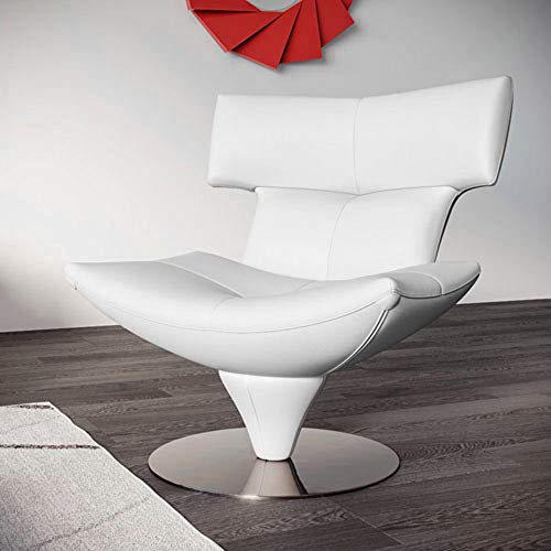 Zuri Furniture Modern Mora Swivel Lounge Chair - White Italian Top Grain Leather with Black Titanium Stainless Stee