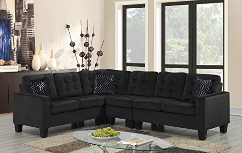 Hollywood Decor Cremona 4 Pieces Sectional Sofa in Black Velvet