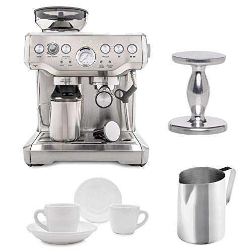 Breville BES870XL Barista Express Espresso Machine with Espresso Tamper, Frothing Pitcher & 2 Cup and Saucers