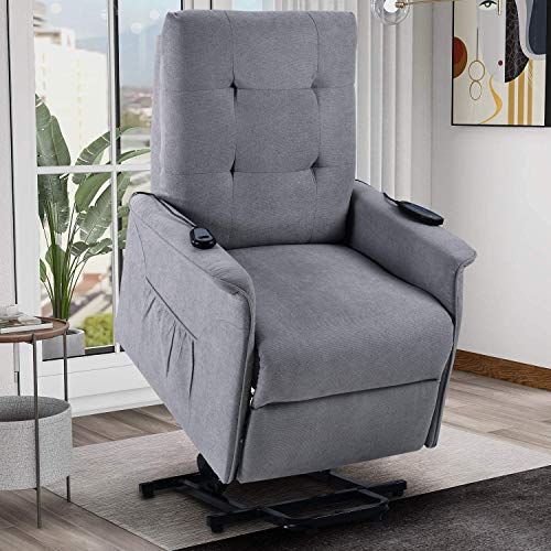 Power Lift Recliner Chair for Elderly with Massage & Vibration Electric Recliner Chair Massage Sofa Microfiber Fabric Living Room Chair with Side Pockets and Remote Control