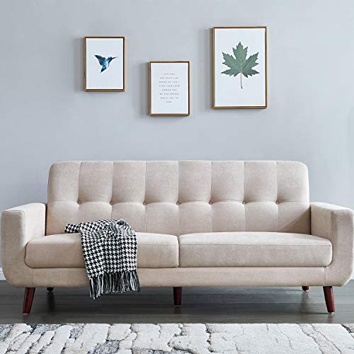 OGEFER Living Room Sofa loveseat Sofa Mid-Century Modern Sofa Couch Fabric Upholstery Wooden Legs 3 Seats 79" W, Warm Beige