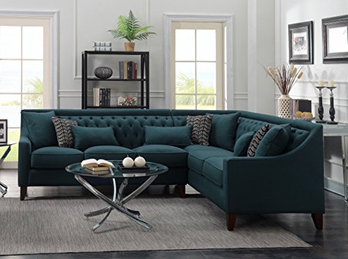 Iconic Home Chic Home Aberdeen Linen Tufted Down Mix Modern Contemporary Right Facing Sectional Sofa, Teal,