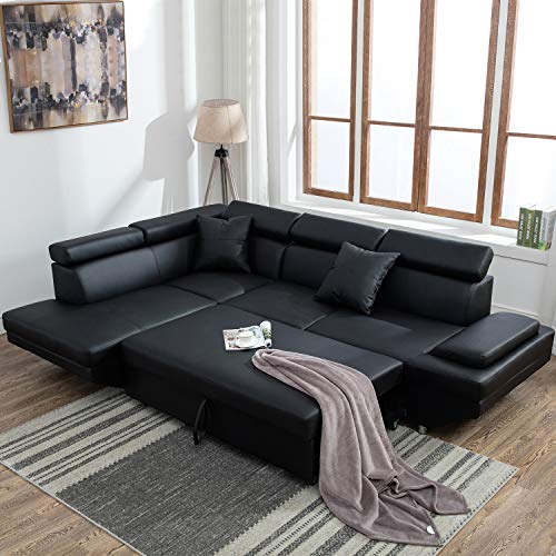 Sectional Sofa for Living Room Sofa Bed Couches and Sofas Sleeper Sofa Faux Leather Sofa Sets Modern Sofa Futon Sofa Contemporary Upholstered Home Furniture with Chaise and Pillows