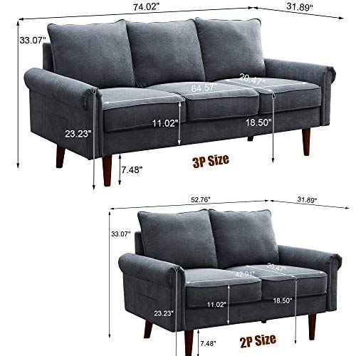 Dolonm 2 Piece Sofa Sets Mid Century Modern Upholstered Sectional ...