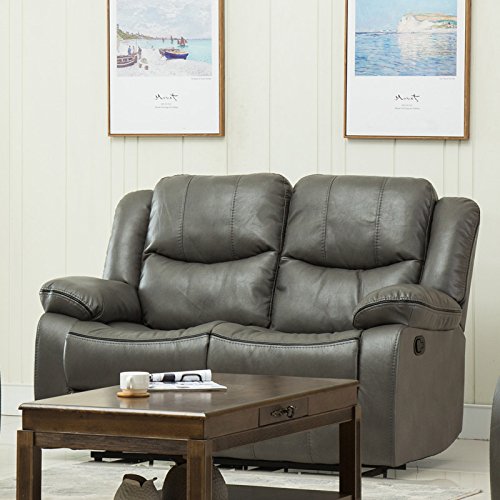 Container Furniture Direct Royal Albert Classic Faux Leather Upholstered Gliding Reclining Loveseat, Grey