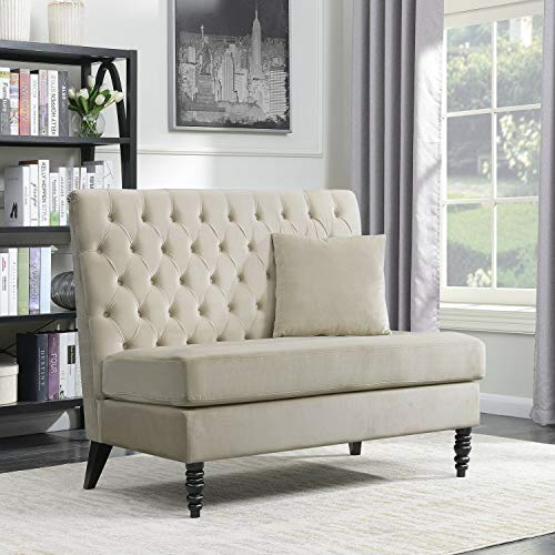 Luxurious Loveseat Couch Sofa Upholstered Button-Tufted Nailhead High Back Settee Beige
